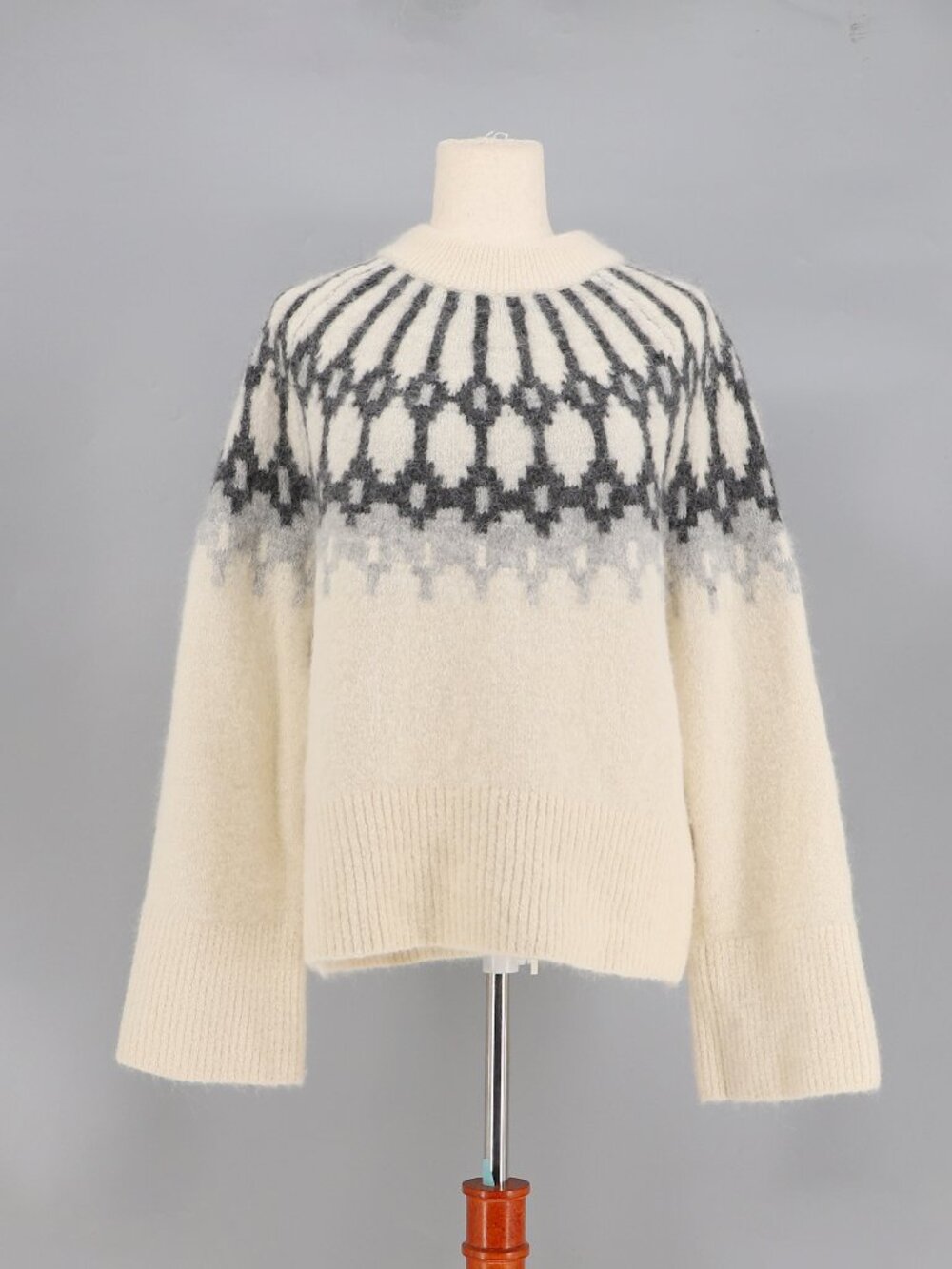 BANANA REPUBLIC Alpaca Blend Fair Isle Mock-Neck Sweater in Cream Size M